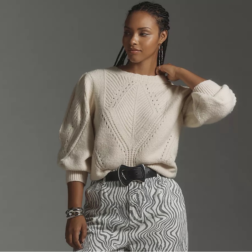 NWT! By Anthropologie Scalloped Collar Sweater in Ivory - Size 3X 🪑